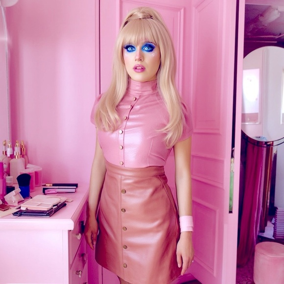 Dynamite Dresses & Skirts - Size 8 Medium Faux Leather Trendy Pink Buttoned Mini Skirt Sissy CD Sexy